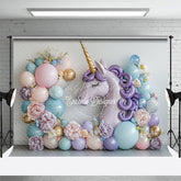 Lofaris Elegant Unicorn Shape Balloons Cake Smash Backdrop